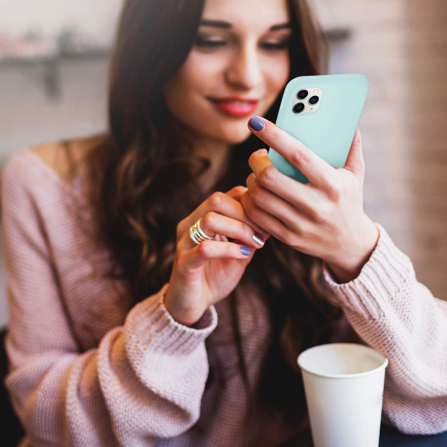 Hoesje voor iPhone 11 Pro Max - Dunne Vloeibare Silicone Hoes - Zachte Zijdeachtige Microvezel Doek - Matte Muntgroen - Gel Rubber Volledige Behuizing - Stijlvol Beschermend Schokbestendig Cover voor iPhone 11 Pro Max met 6,5-inch Scherm