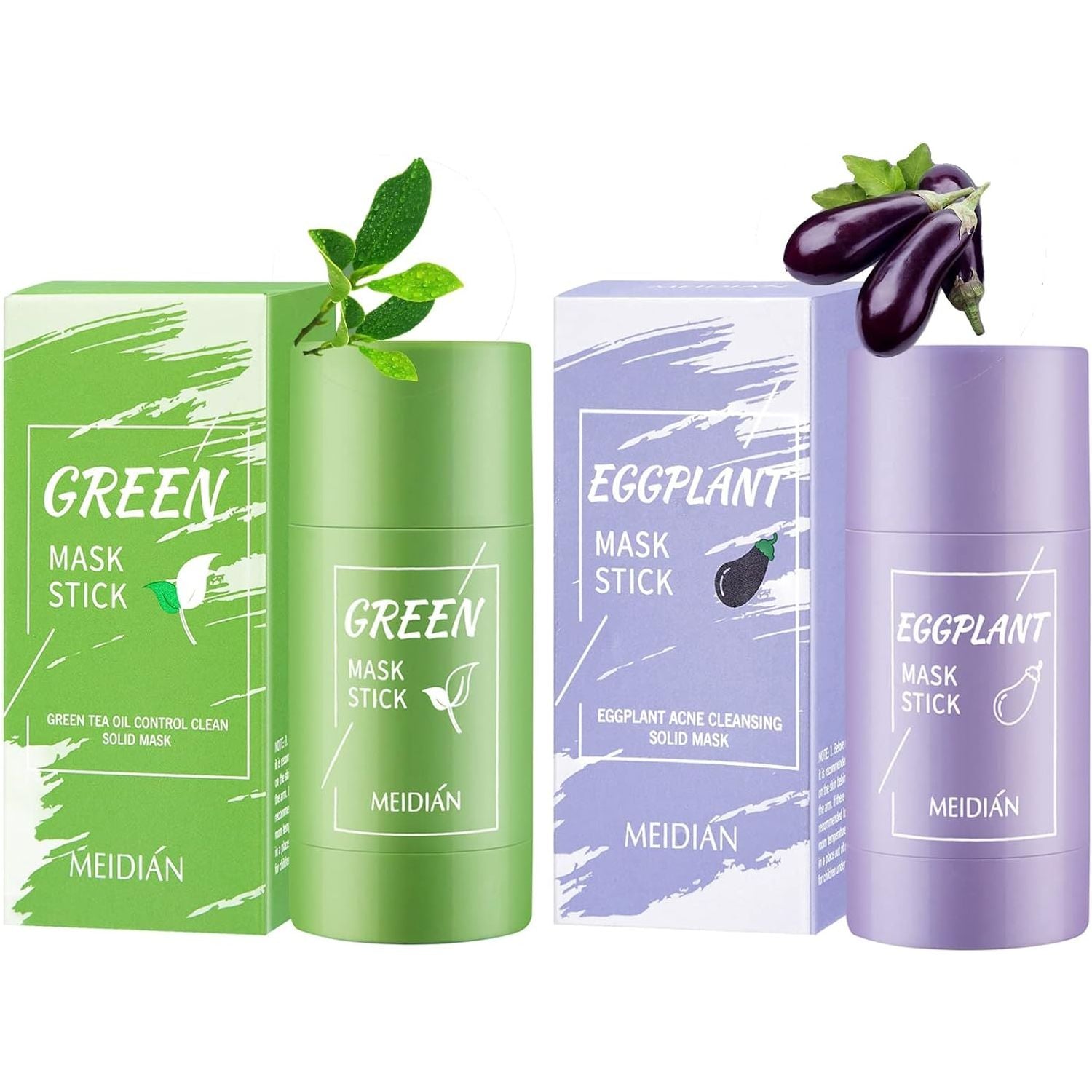 2 Stuk Stickvorm Gezichtsmasker met Groene Thee en Aubergine - Reguleert Overtollige Olie, Diepe Reiniging en Verwijdert Mee-eters