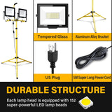2x100W LED Bouwlamp op Statief – Draaibare Dubbele Floodlight – 10000 Lumen – 6000K Helder Wit – Verstelbaar Statief tot 254 cm – IP66 Waterdicht – 5 m Kabel – Binnen/Buiten – Werklamp met Koeling &amp; Draagfunctie