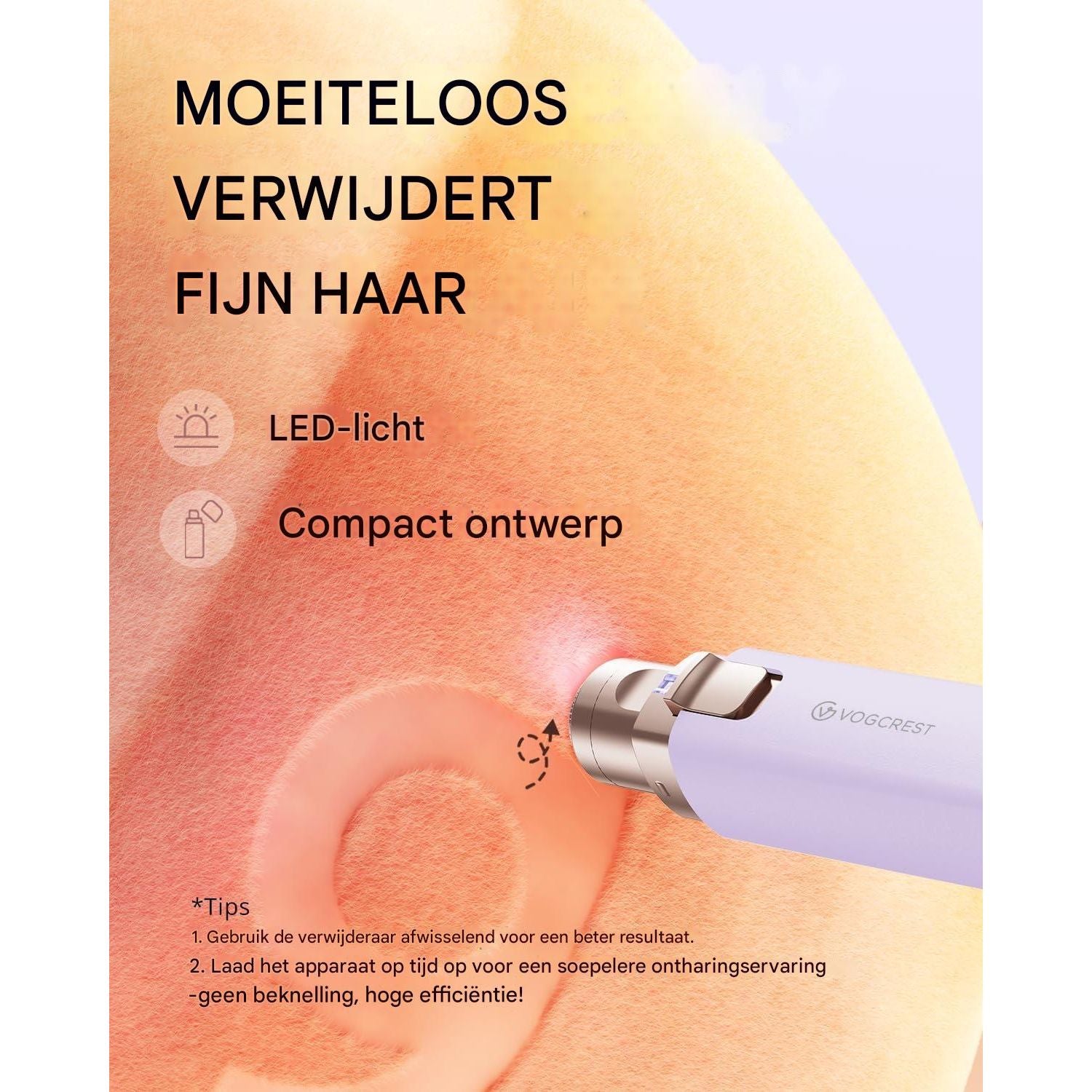 Vogcrest - 2 in 1 Elektrische Gezichts- en Wenkbrauwtrimmer – Oplaadbaar via Type-C met Ingebouwde LED-Lamp – Draagbaar & Discreet – Pijnvrije Haarverwijdering voor Vrouwen – Geschikt Voor Gezicht, Lippen & Wenkbrauwen