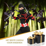 13 Delige Ninja Verkleedset voor Kinderen 9 tot 11 jaar  - Comfortabel Halloween Kostuum voor Feesten - Inclusief Ninja Zwaard, Masker, Shuriken en Meer - Gemaakt van Hoogwaardige Materialen - Perfect voor Verjaardagen - Halloween en Rollenspellen