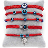 5-Delige Set Verstelbare Evil Eye Armbanden - Rood Koord met Beschermend Boze Oog - Handgeweven, Modieus en Stevig - Universeel Draagbaar voor Iedereen