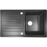 Aquamarin Granieten Spoelbak met Afdruipgedeelte - Keukenspoelbak 76x46 cm - Inbouw Spoelbak Rechthoekig - Reversible Drainer - Composiet Spoelbak van 80% Kwarts - Zwarte Keuken Spoelbak met Overloop en Afvoerset