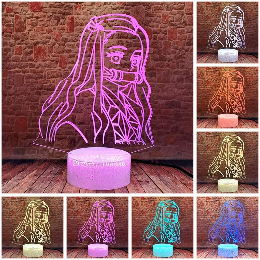 3D Demon Slayer Nezeko Nachtlampje - LED Anime Lamp - Kleurrijke Verlichting - Met Afstandsbediening - Decoratieve Sfeerlamp - Nachtverlichting - Voor Kinderslaapkamer - Tafelverlichting - Veelzijdig en Duurzaam