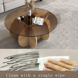 Ronde Salontafel met Glazen Blad en Massief Houten Onderstel - Ø 80 × 40 cm – Moderne Centrale Tafel voor Woonkamer of Terras – Bijzettafel van Gehard Glas