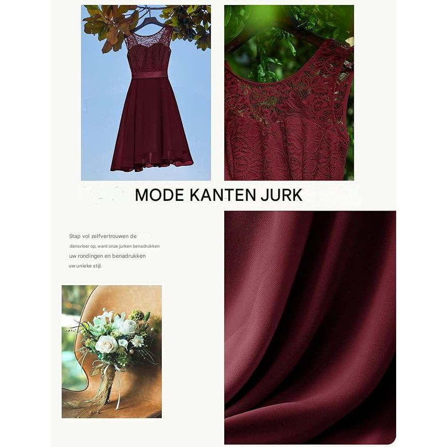 Korte Bloemenkant Bridesmaid Jurk – A-Lijn Swing Party Jurk – Retro Cocktailjurk Met Strikceintuur – Perfect Voor Bruiloften, Proms, Feestjes en Speciaal Events