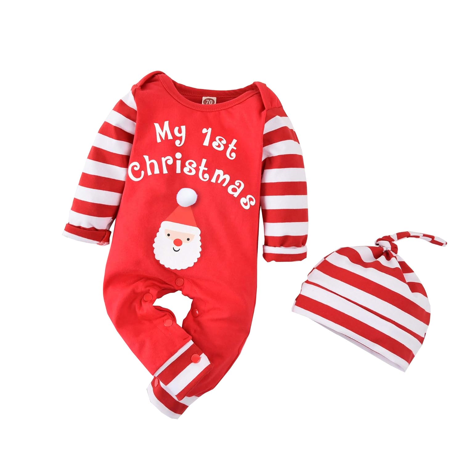Kerstmis Baby Outfit - Charmante en Comfortabele - Xmas Onesie - Ademende Katoenmix Romper met Bijpassende Hoed in Kerstman of Elf Ontwerp - Ideaal voor Foto’s, Feesten en Eerste Kerstviering - Beschikbaar voor 0-24 Maanden