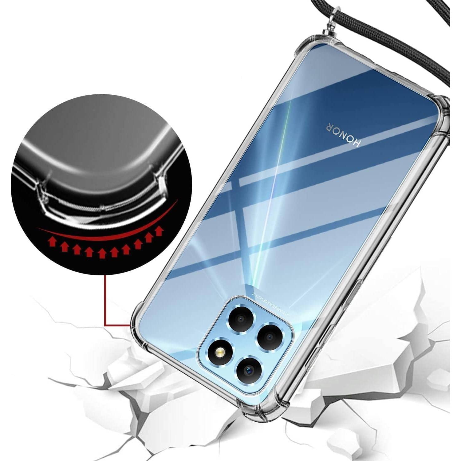 Telefoonhoes met Lanyard voor Honor Honor 70 Lite 5G - Verstelbare Ketting, Transparante Siliconen Beschermhoes - Inclusief Stylus Pen