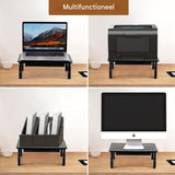 Monitorstandaard Verhoger – Verstelbare Monitor Riser met Lade – Ergonomische Bureauverhoger – 3 Hoogtes – Ventilerend Metalen Opzetstuk – Schermverhoger voor Laptop Printer PC – Zwart Monitorplatform
