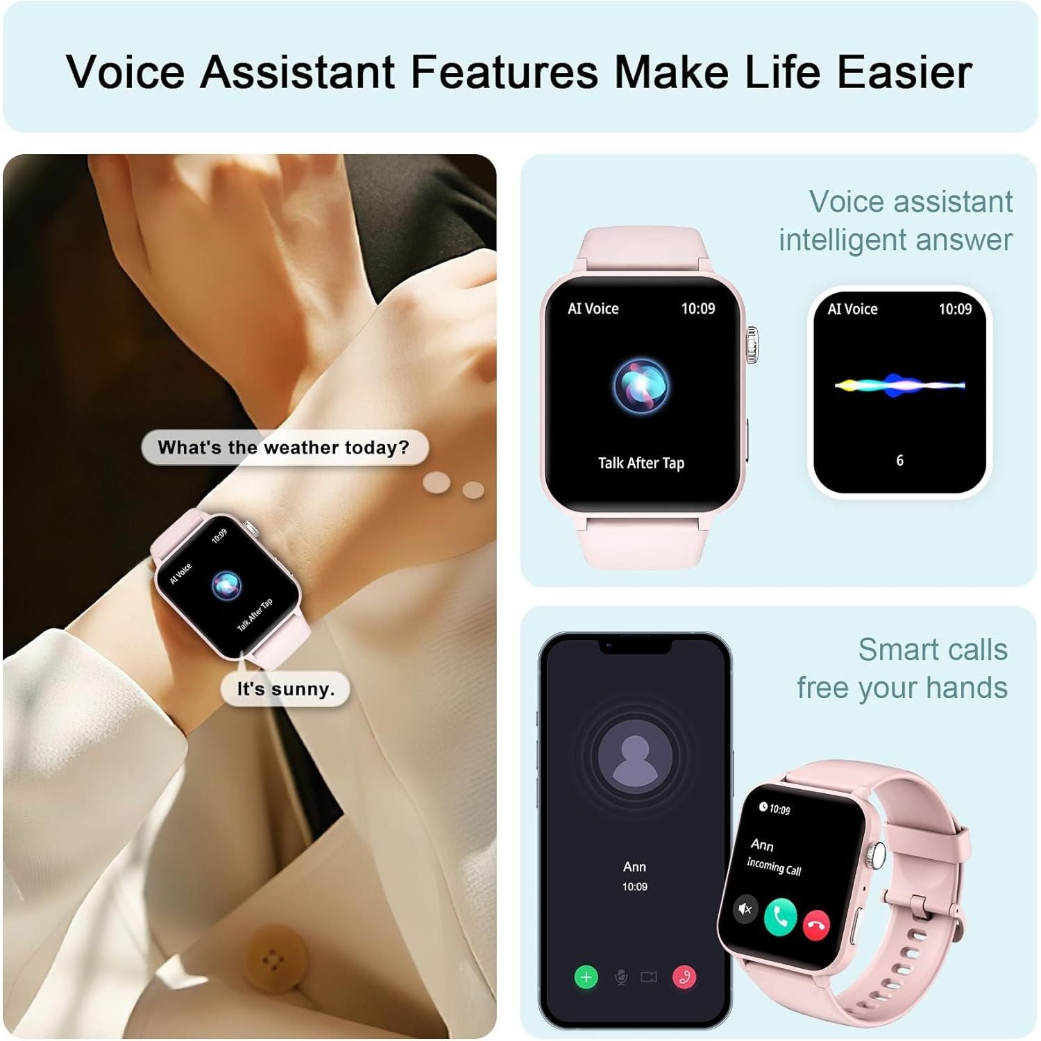 Multifunctioneel Smartwatch  - Met Extra Horlogeband- Bellen/Opnemen - Kunstmatige Intelligentie Stem - 1.85'' Fitnesstracker met SpO2 - Hartslagmeter - Slaapmonitor - Fitnesstracker 100+ Sportmodi - Calorieënteller - Smartwatches voor Android en iOS