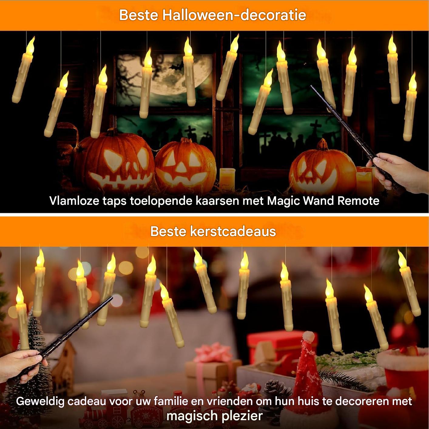 Zwevende LED Kaarsen - 20  Stuks - Met Magische Toverstok Afstandsbediening - Flickerend Warm Licht - Flameloos - Voor Harry Potter Feest, Kerst, Halloween, Bruiloft & Kamerdecoratie