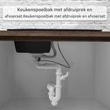 Aquamarin Granieten Spoelbak met Afdruipgedeelte - Keukenspoelbak 76x46 cm - Inbouw Spoelbak Rechthoekig - Reversible Drainer - Composiet Spoelbak van 80% Kwarts - Zwarte Keuken Spoelbak met Overloop en Afvoerset