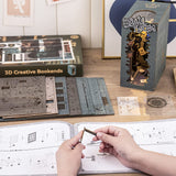 Rowood Magic House Book Nook - 3D Houten Puzzel DIY Boekenplank Inzet Decor Bouwset Model Kit met LED-Licht - Perfect voor Volwassenen en Kinderen