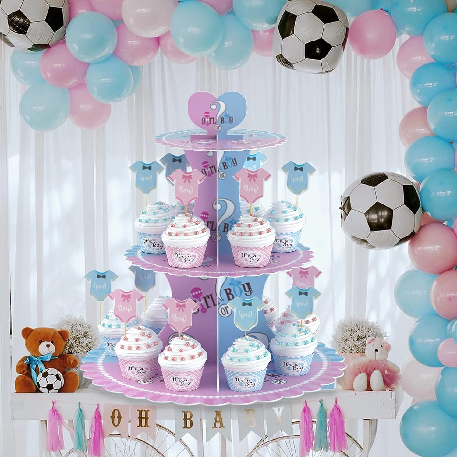 Jongen of Meisje Servies Party Tafelgerei - Compleet Baby Shower Set met Cupcake Stand, Tafelloper, Decoraties en Meer