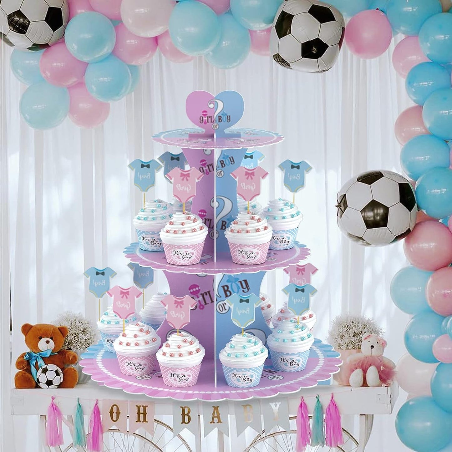 Jongen of Meisje Servies Party Tafelgerei - Compleet Baby Shower Set met Cupcake Stand, Tafelloper, Decoraties en Meer