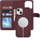 iPhone 15 Case Magsafe Compatibel - Flip Wallet Case Met Kaart Houder - PU Leren Beschermhoes - Afneembare 2-in-1 Wallet Functie - Magnetische Sluiting - Kickstand Voor Films/Video - Geschikt Voor iPhone 15 - Burgundy