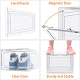 6 Stuks - Hard-Plastic Schoenendozen - Opvouwbare en Stapelbare Opbergbox - Transparante Schoenboxen - Schoenendoos voor Sneakers - Hakken - Platte Schoenen - Magnetische Deur - Maat Tot 46 - 34.5 x 27 x 19 cm