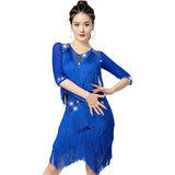 Dansjurk Ballroom, Tango, Salsa - Moderne Wals Kostuum - Dames Prestatiekleding - Blauw