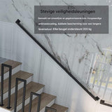 Moderne Trapleuning van Smeedijzer – Compleet Wandbevestigingspakket voor Binnen en Buiten – Sterke Metalen Leuning met Vierkante Buis en Antiroest Coating – Industrieel Design, Inclusief Bevestigingsmateriaal – Lengte 165 cm