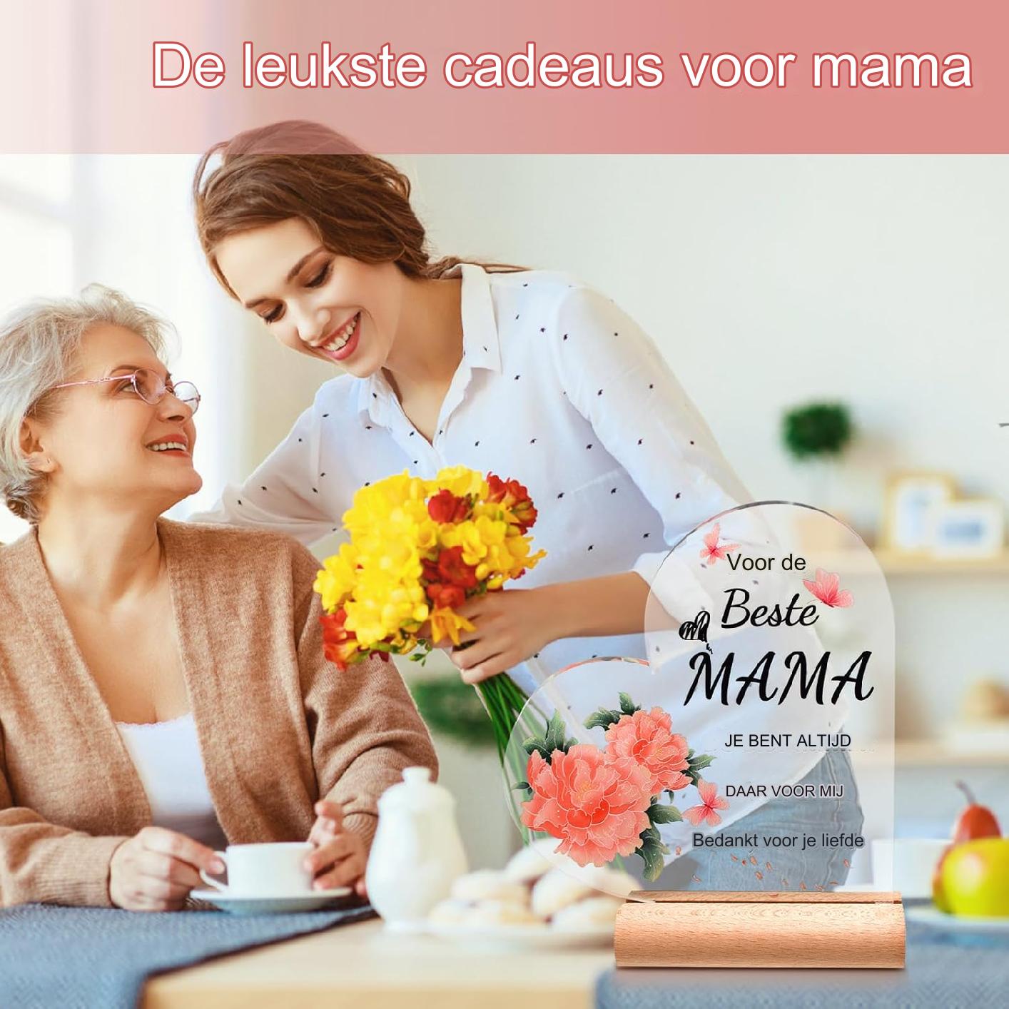 Persoonlijk Inspiratiegeschenk Voor Moeder - Acryl Decoratie Met Bloemen En Vlinders - Hoogwaardige Acryl Plaque Voor Moeders - Verjaardagscadeau Voor Moeder Van Dochter En Zoon - Moederdag Geschenk - Inclusief Houten Standaard