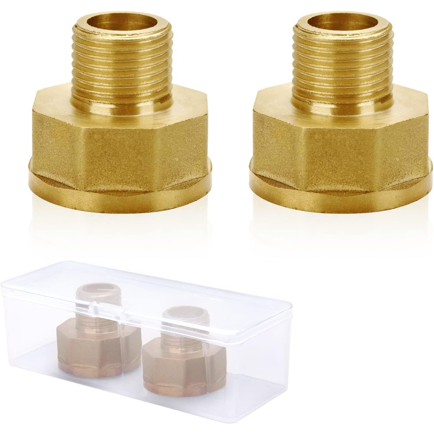 2 Stuks -Messing Verloopstukken 1/2 Inch naar 3/4 Inch - Met Duidelijke Schroefdraad en Afdichtring - Inclusief Transparante Doos - Geschikt voor Diverse Leidingsystemen
