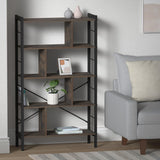 Houten Boekenkast met 4 Niveaus - Industrieel Wandrek - Vrijstaande Kast van MDF en IJzeren Frame - Staande Kast in Vintage Bruin en Zwart - Houten Etagère Boekenrek - Open Plankenkast voor Woonkamer of Kantoor