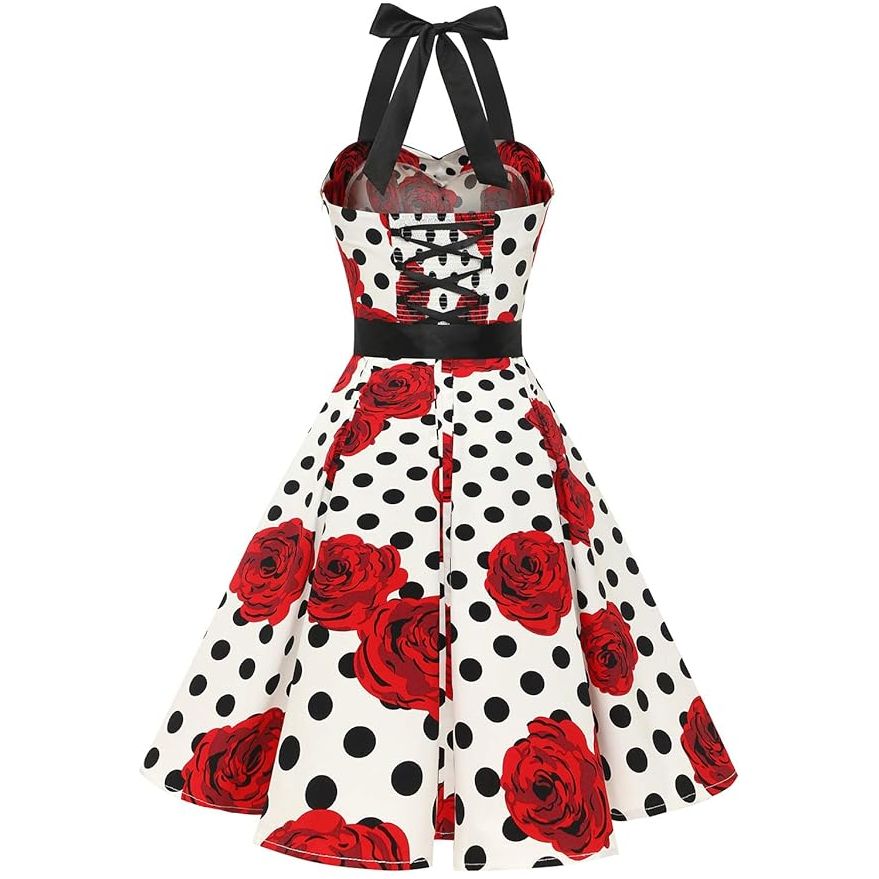 1950s Vintage Polka Dot Swing Jurk – Retro Rockabilly Cocktailjurk – Met Verborgen Ritssluiting en Elastische Rug – Knielang – Perfect Voor Proms, Bruiloften, Feestjes en Thema-Events