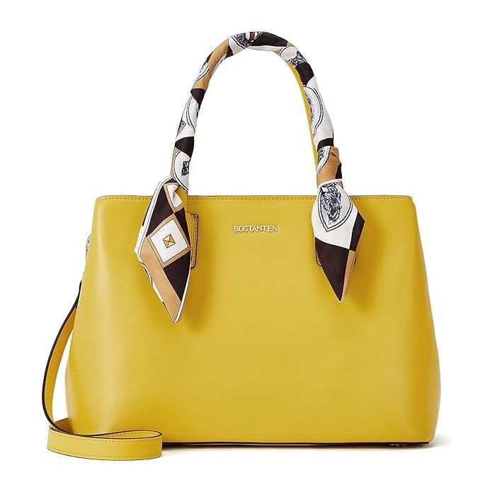 BOSTANTEN Luxe Dames Handtassen van Echt Napa Leer - Elegante Designer Schoudertas in Geel met Exclusieve Pure Zijden Sjaal, Stijlvolle Ritssluiting en Zijden Voering, Perfect Voor Dagelijks Gebruik en Speciale Gelegenheden