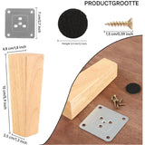 4 Stuks - Houten Meubelpoten - 15 cm Vierkante Kastpoten - Massief Eikenhout - Antislip Onderlaag - Inclusief Bevestigingsplaten en Schroeven - Duurzame Tafelpoot - Geschikt voor Meubels, Banken, Tafels en Bedden