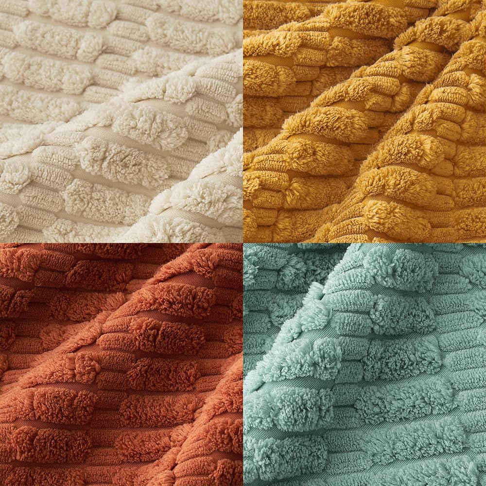 Boho Farmhouse Corduroy Kussenhoezen - 50 x 50 cm - Decoratieve Kussenhoezen voor Woonkamer, Bank, Bed of Veranda - Zacht Gestreept Design - Oranje en Teal - Met Onzichtbare Rits