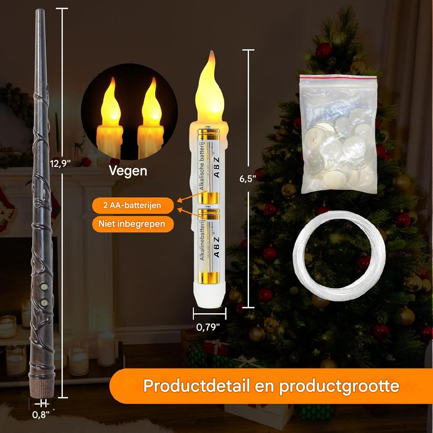 Zwevende LED Kaarsen - 20  Stuks - Met Magische Toverstok Afstandsbediening - Flickerend Warm Licht - Flameloos - Voor Harry Potter Feest, Kerst, Halloween, Bruiloft & Kamerdecoratie
