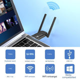 Draadloze USB-Internetadapter voor Hoge Snelheid - Tot 1300 Mbps Dual-Band Connectiviteit - 2.4 GHz & 5 GHz Frequentie Ondersteuning - Plug-and-Play Gemak - Compact en Draagbaar Ontwerp voor On-the-Go Internettoegang