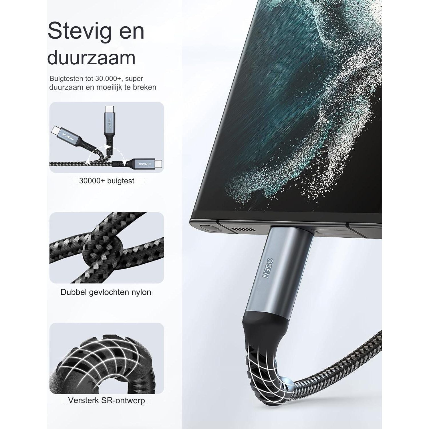 USB-C naar USB-C Kabel [3-Pack / 0.3M + 1M + 2M] - Gevlochten 60W Snel Opladen - Geschikt voor Samsung Galaxy, Google Pixel, Huawei - Niet voor Video-Uitvoer