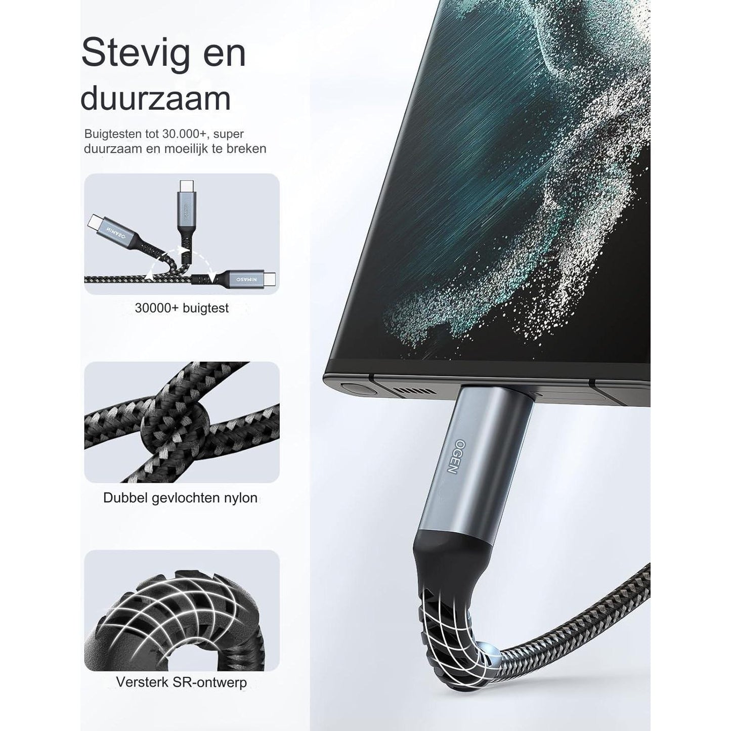 USB-C naar USB-C Kabel [3-Pack / 0.3M + 1M + 2M] - Gevlochten 60W Snel Opladen - Geschikt voor Samsung Galaxy, Google Pixel, Huawei - Niet voor Video-Uitvoer