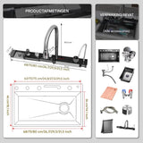 Zwarte Geïntegreerde Spoelbak – Luxe Werkstation Keukenspoelbak met Waterval, Kraan met Digitale Temperatuurweergave, Piano-schakelaarbediening en Volledige Accessoireset (68 cm)