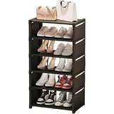 Verstelbaar hoog schoenenrek – smal schoenenrek voor hal, kast of gang – verticaal rek met 10 lagen – metalen buizen met waterdichte stof – modulair en zonder gereedschap te monteren – zwart – ruimtebesparende schoenenopberger – stevig &amp; stabiel