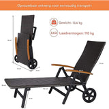 LIVARNO Home – Inklapbare Ligstoel – Aluminium Frame – Polyrattan Bekleding – Met Armleuningen en 2 Wielen – 6-Posities Verstelbaar – Voor Tuin, Balkon of Zwembad – 195 x 112 x 72 cm –