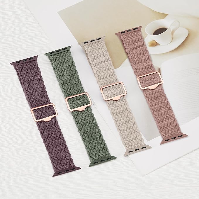 4 Stuks - Gevlochten Nylon Apple Watch Bandjes - Vervangingsband - Compatibel met Apple Watch 38 mm 40 mm 41 mm - iWatch SE Series 9 8 7 6 5 4 3 2 - Nylon Sportband voor Dames en Heren