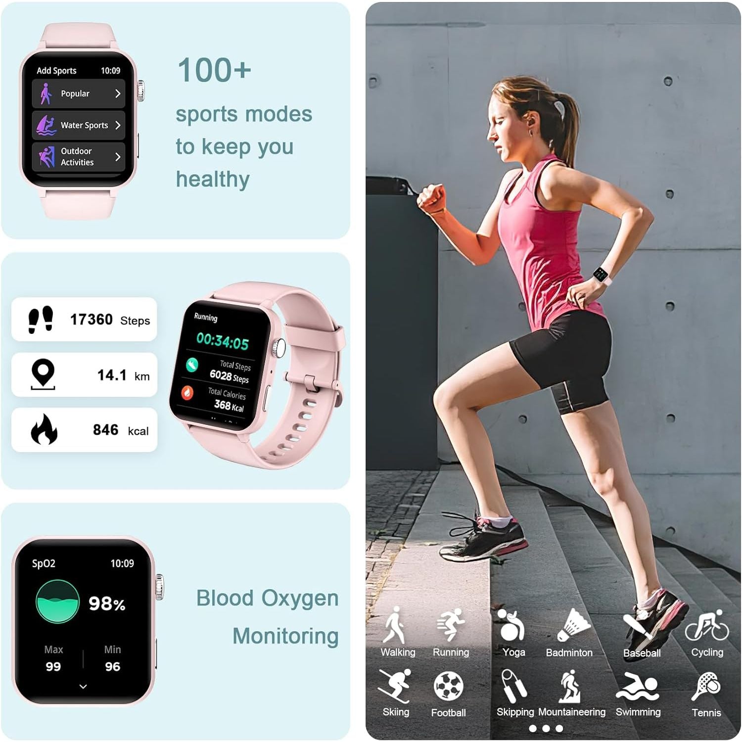 Multifunctioneel Smartwatch  - Met Extra Horlogeband- Bellen/Opnemen - Kunstmatige Intelligentie Stem - 1.85'' Fitnesstracker met SpO2 - Hartslagmeter - Slaapmonitor - Fitnesstracker 100+ Sportmodi - Calorieënteller - Smartwatches voor Android en iOS