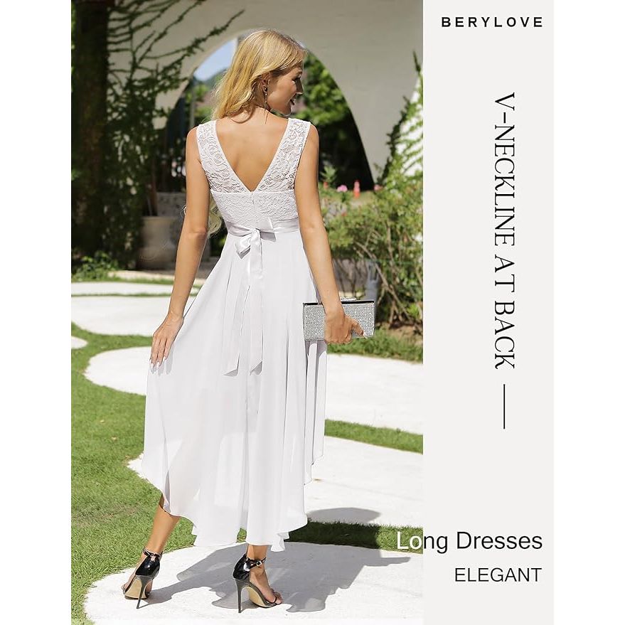 Elegante Mouwloze Hi-Lo Cocktailjurk – Kant en Chiffon – Wit – Voor Bruiloften, Feesten en Avonden