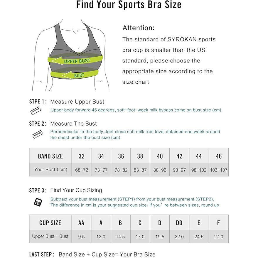 SYROKAN Women's Comfort Sports Bra – High Impact – Voor Grote Borsten – Dames Sport BH Zonder Beugel – Ademend Stretchmateriaal – Bounce Control – Medium Impact Support – Maat 80D