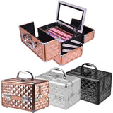 Luxe Cosmeticakoffer - Beautycase - Sieradenkoffer - 23x15x18 cm - Zilver - Aluminium Frame - Met Spiegel en Uittrekbare Trays - Draagbaar en Stofbestendig - Ideaal voor Reizen en Make-up Studio's