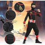 13 Delige Ninja Verkleedset voor Kinderen 9 tot 11 jaar  - Comfortabel Halloween Kostuum voor Feesten - Inclusief Ninja Zwaard, Masker, Shuriken en Meer - Gemaakt van Hoogwaardige Materialen - Perfect voor Verjaardagen - Halloween en Rollenspellen