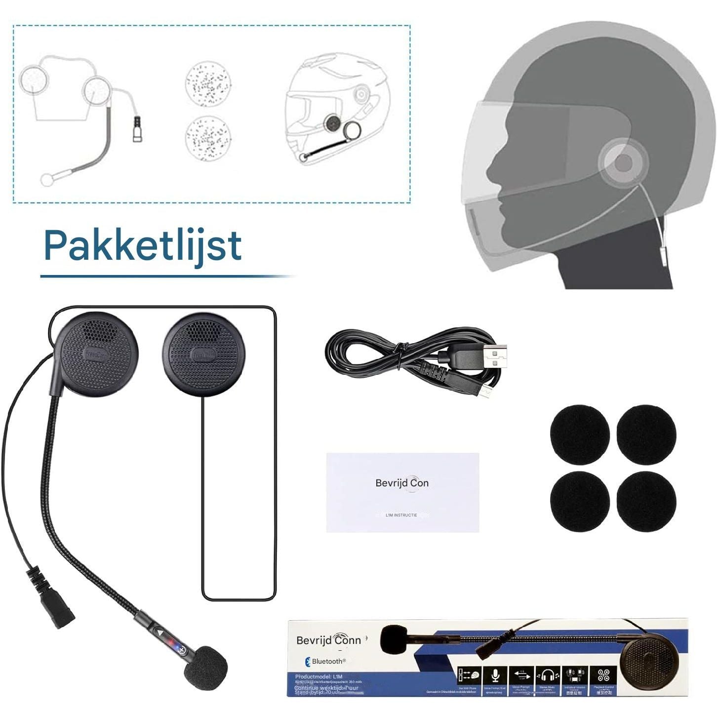 FreedConn Bluetooth Motorhelm Headset – Waterdichte Oortelefoons met Luidsprekers – Handsfree Muziek en Oproepbediening – 70 Uur Standby – 7 Uur Speeltijd – CVC Ruisonderdrukking