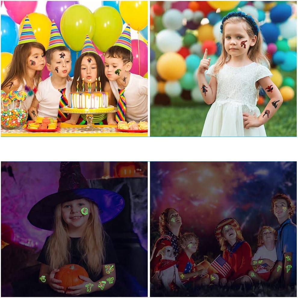 Glow In The Dark Superhelden Tijdelijke Tattoos voor Kinderen - Waterdichte Luminous Nep Tattoo Stickers voor Jongens en Meisjes, Verjaardagscadeau en Feestzakvulling - DIY - Set van 8 Vellen