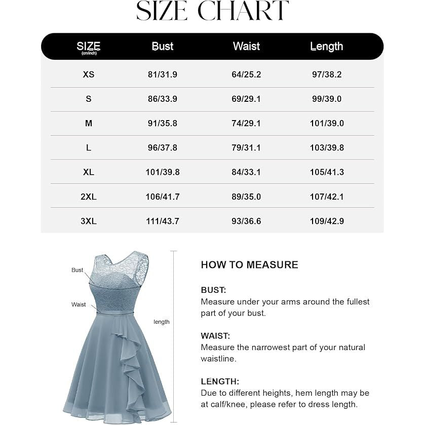 Elegante Cocktailjurk Voor Dames - Maat S – Knie-Lange A-Lijn Jurk – Mouwloos Met Ronde Hals – Chiffon En Kant Jurk Met Strik – Ruches Zoom – Perfect Voor Bruiloften, Feestjes En Avondgelegenheden