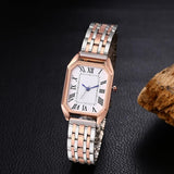 1-Stuks Klassiek Vrouwen Vierkant Horloge: Roestvrijstalen Armband Band Analoge Quartz Romeins Nummer Wijzerplaat voor Dame Zilver Roségouden Tint