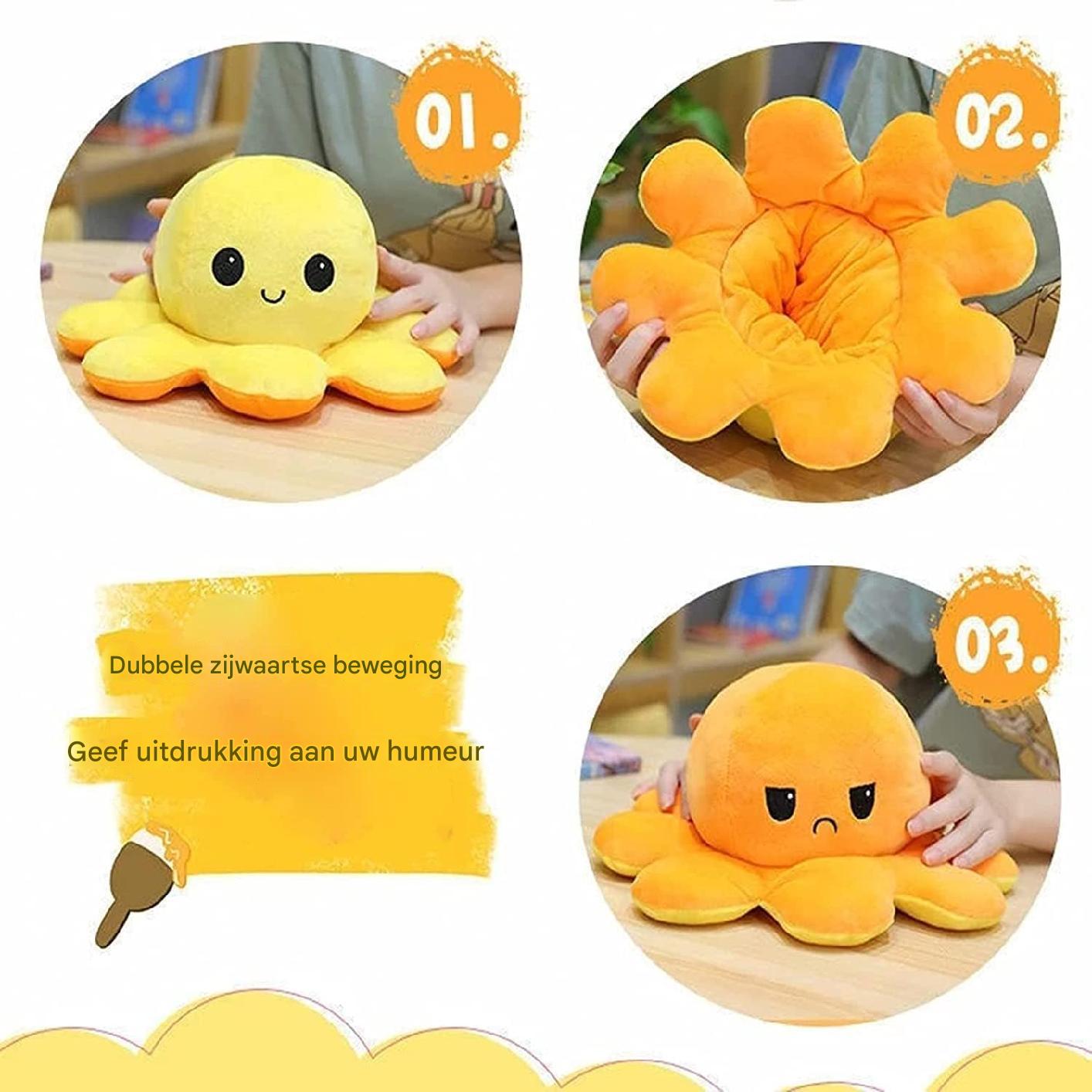 Omkeerbare Octopus Knuffel – Zachte Pluche Knuffel met Dubbele Gezichtsuitdrukking – TikTok Sensatie & Stressverlichtend Speelgoed – Verkrijgbaar in Meerdere Kleuren