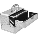 Luxe Cosmeticakoffer - Beautycase - Sieradenkoffer - 23x15x18 cm - Zilver - Aluminium Frame - Met Spiegel en Uittrekbare Trays - Draagbaar en Stofbestendig - Ideaal voor Reizen en Make-up Studio's