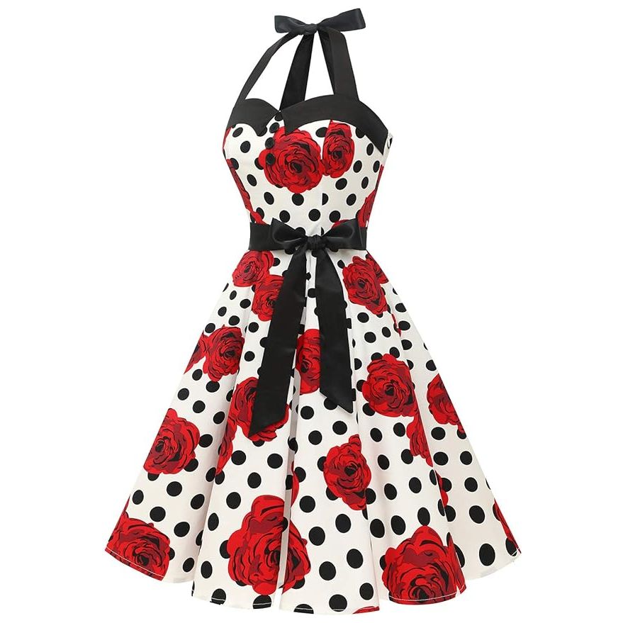1950s Vintage Polka Dot Swing Jurk – Retro Rockabilly Cocktailjurk – Met Verborgen Ritssluiting en Elastische Rug – Knielang – Perfect Voor Proms, Bruiloften, Feestjes en Thema-Events